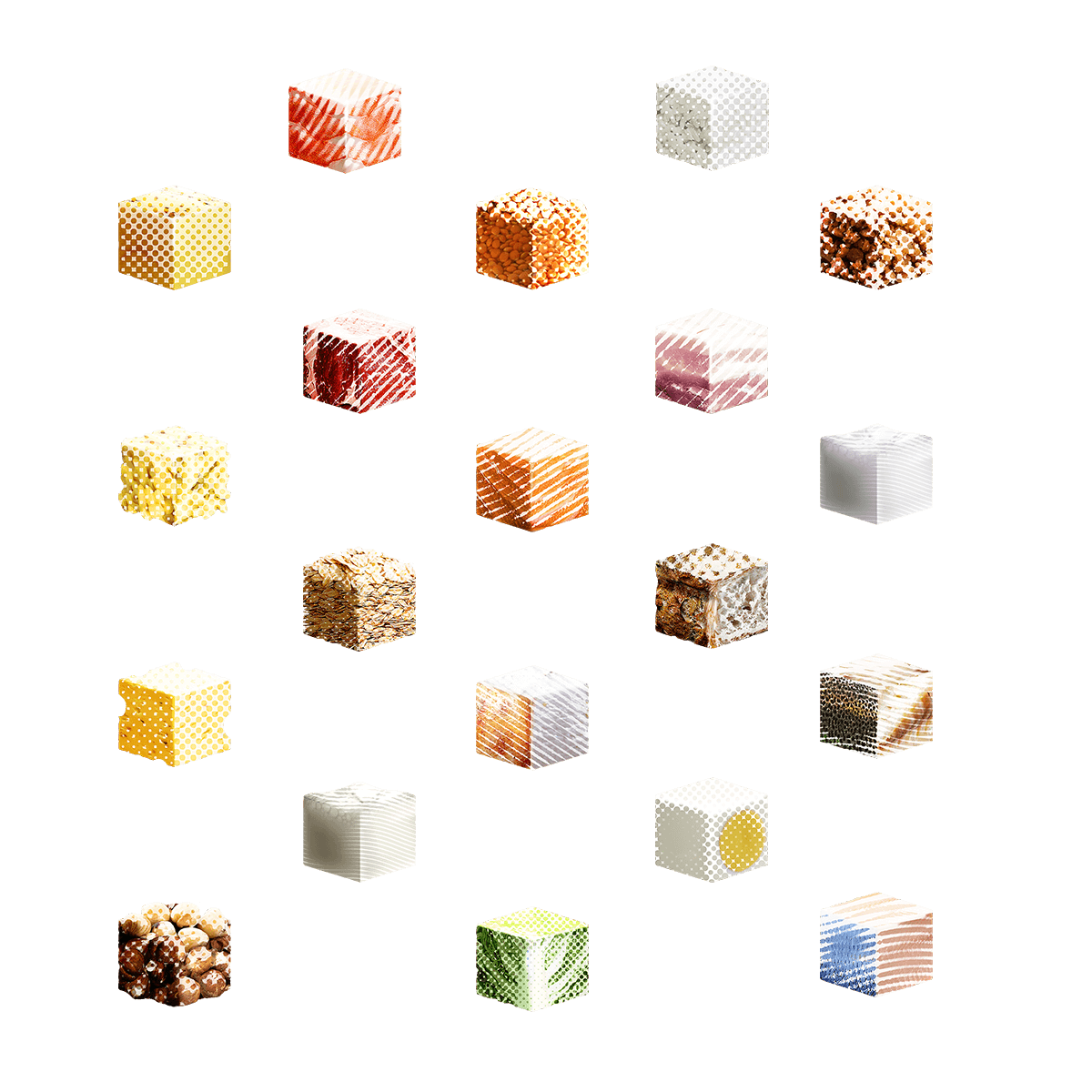 Illustrerade kuber som ser ut som råvaror.